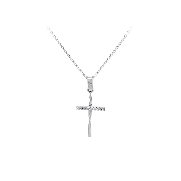 Gold Pendant Cross with Zircons