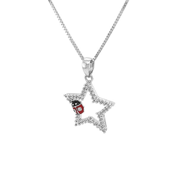 Gold Pendant Star and Ladybug with Zircones
