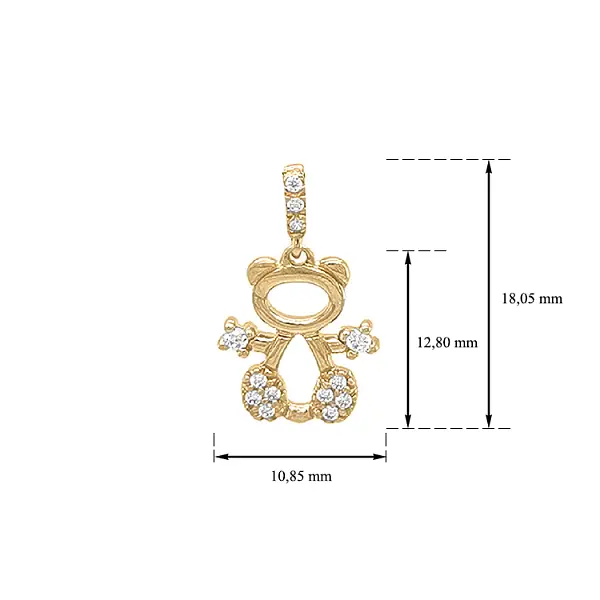 Gold Teddy Bear Pendant with Zircons