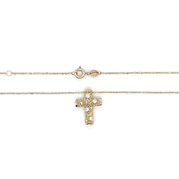 Gold Cross Necklace with Zirconias