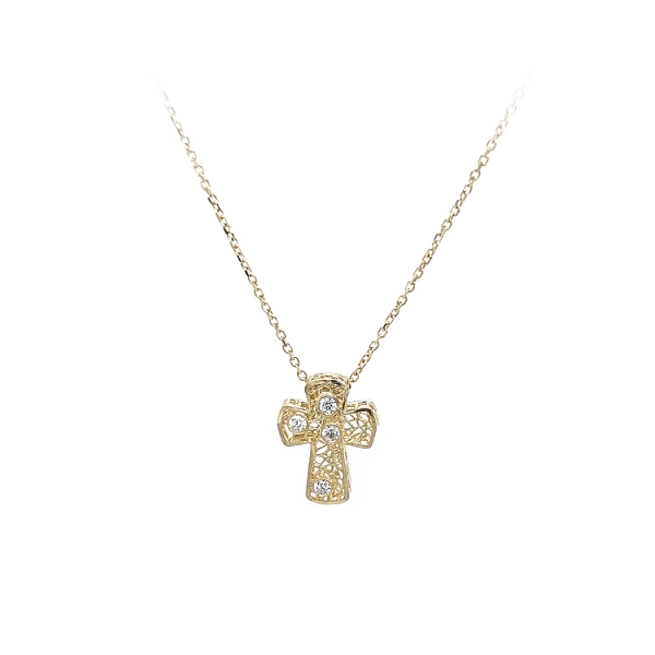 Gold Cross Necklace with Zirconias