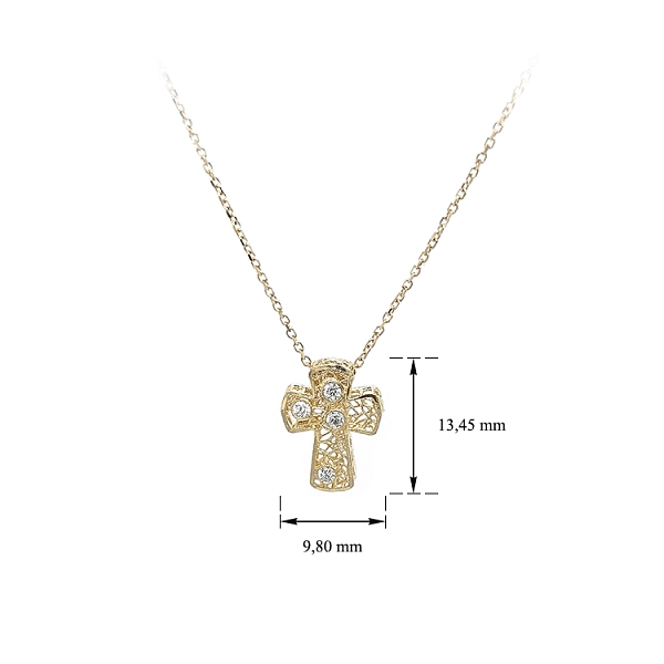 Gold Cross Necklace with Zirconias