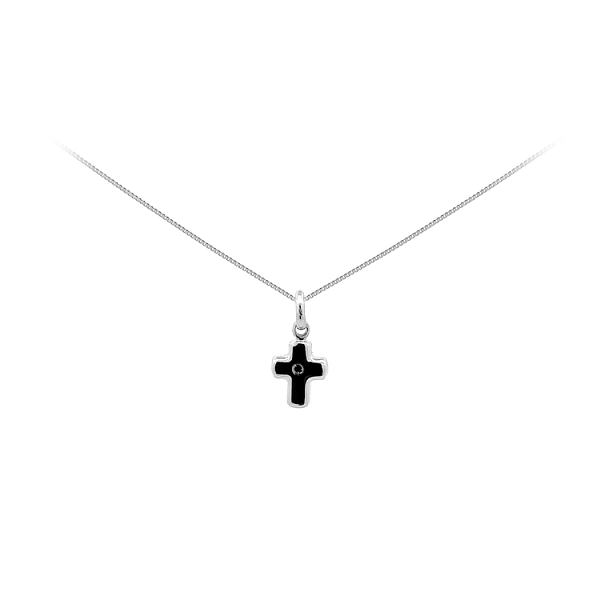 Gold Pendant Cross with Black Stone