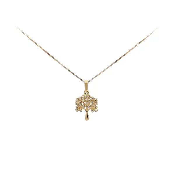 Gold Pendant Tree of Life with Zircons
