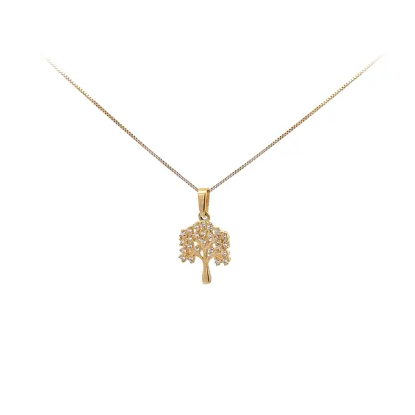 Gold Pendant Tree of Life with Zircons