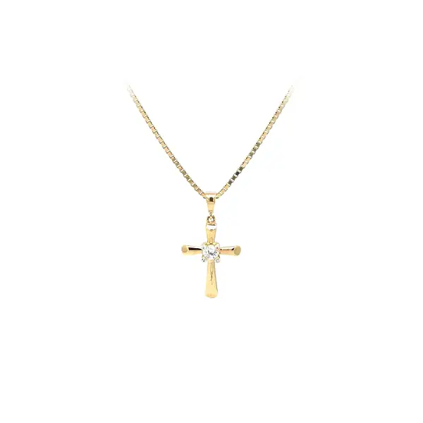 Gold Pendant Cross with Zircon