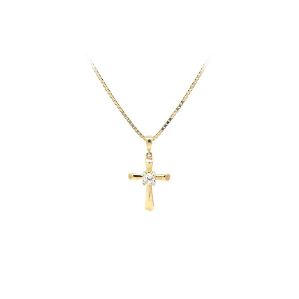 Gold Pendant Cross with Zircon