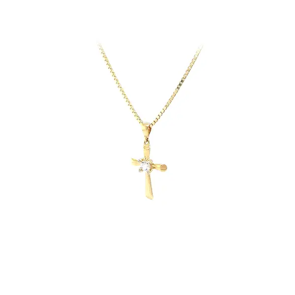 Gold Pendant Cross with Zircon