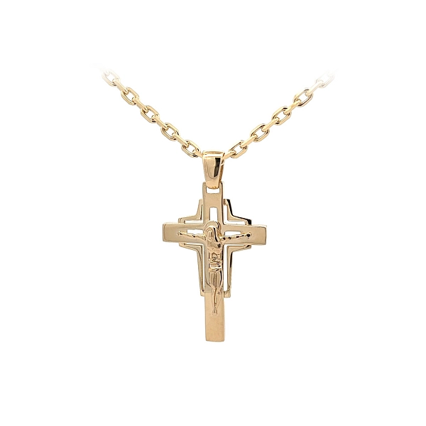 Gold Pendant Cross with Jesus Christ