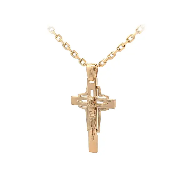 Gold Pendant Cross with Jesus Christ