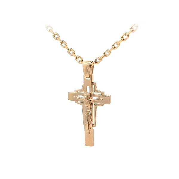 Gold Pendant Cross with Jesus Christ