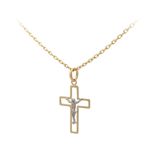 Gold Pendant Cross with Jesus Christ
