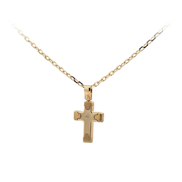 Gold Pendant Cross with Zircon