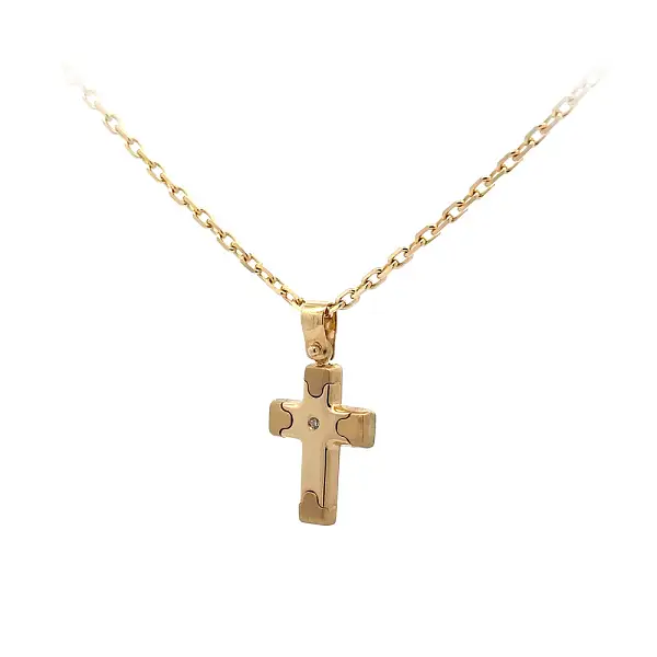 Gold Pendant Cross with Zircon