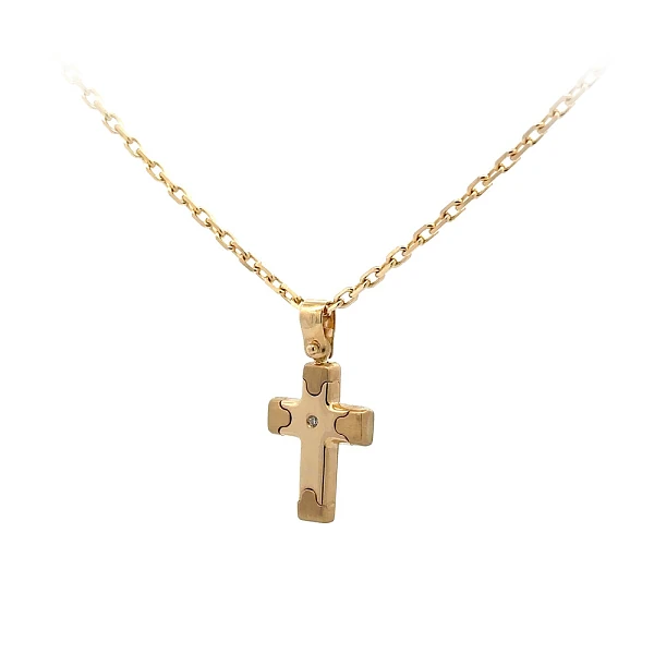 Gold Pendant Cross with Zircon