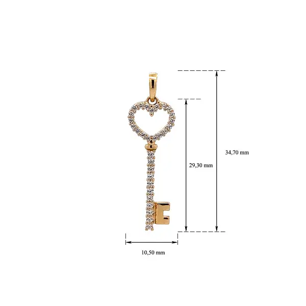 Gold Pendant Key with Zircones