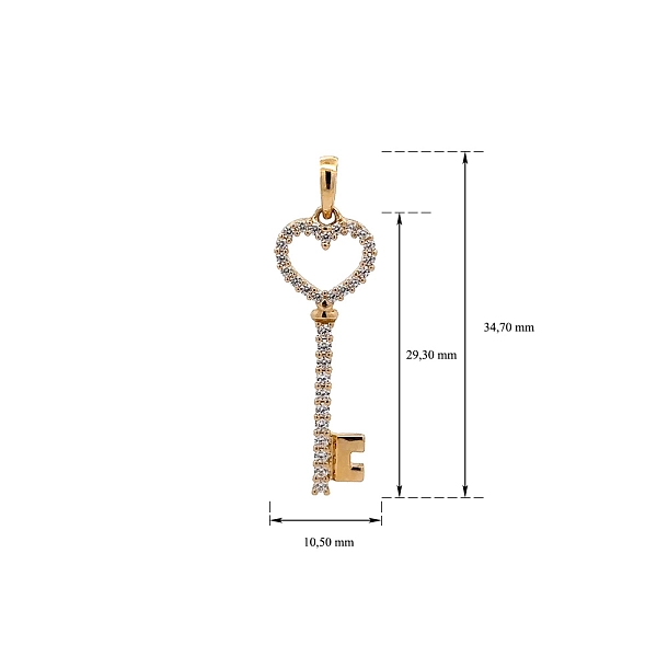 Gold Pendant Key with Zircones