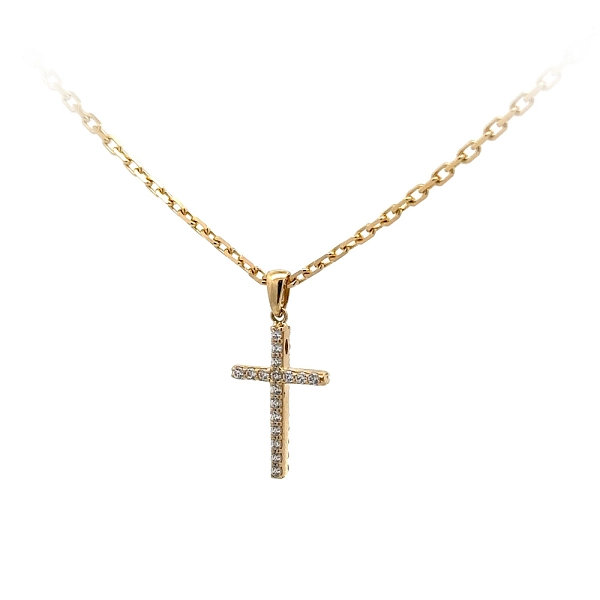 Gold Pendant Cross with Zircons