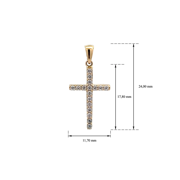 Gold Pendant Cross with Zircons