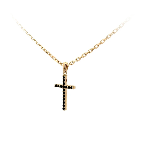 Double-sided Gold Cross with Black and White Zircons