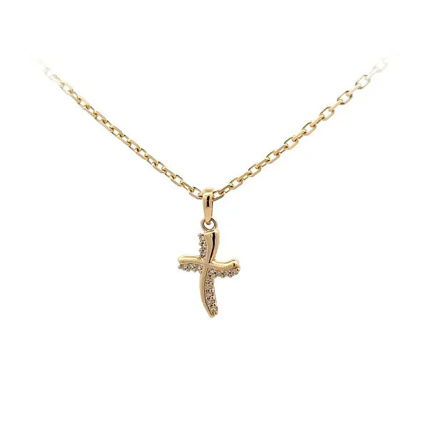 Gold Pendant Cross with Zircons
