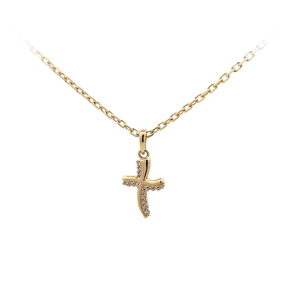Gold Pendant Cross with Zircons