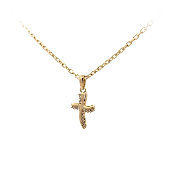 Gold Pendant Cross with Zircons