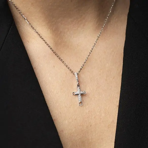 Pendant Cross with White Gold Zircons