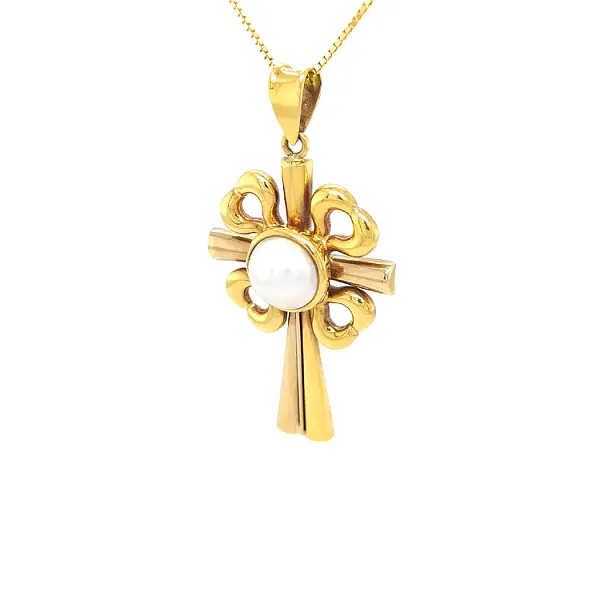 Golden Cross with Pearl