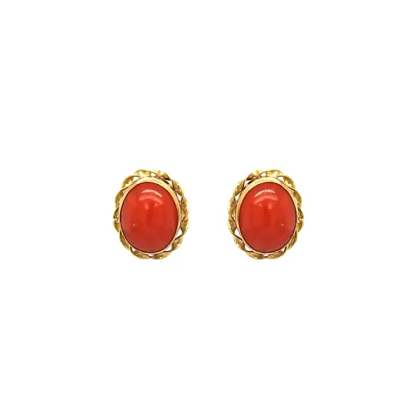 Gold Earrings with Coral