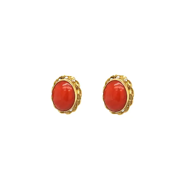 Gold Earrings with Coral