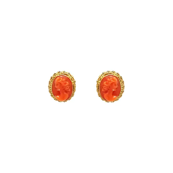 Gold Earrings Coral Cameo