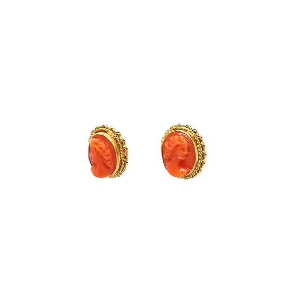 Gold Earrings Coral Cameo