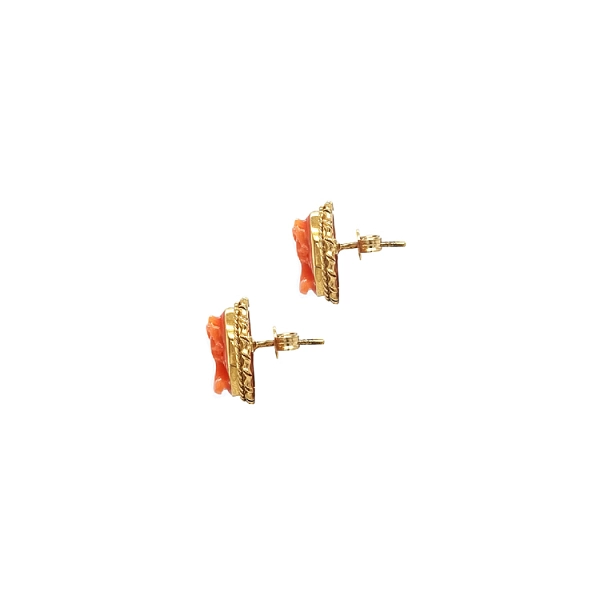 Gold Earrings Coral Cameo