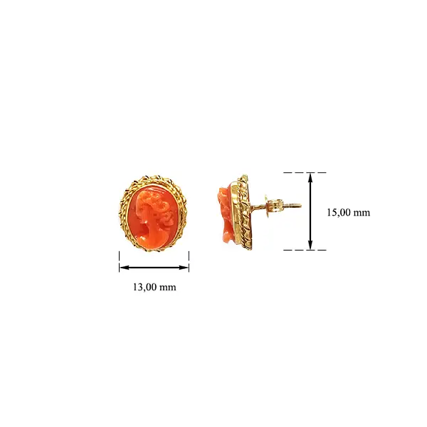 Gold Earrings Coral Cameo