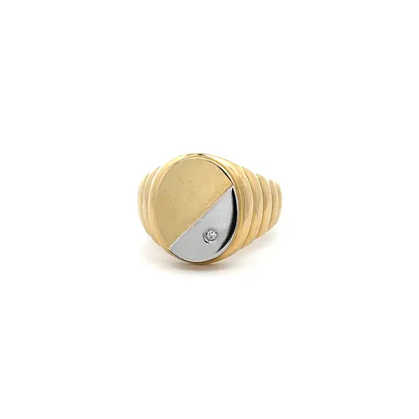 Men's Ring with Zircon made of Combination Gold