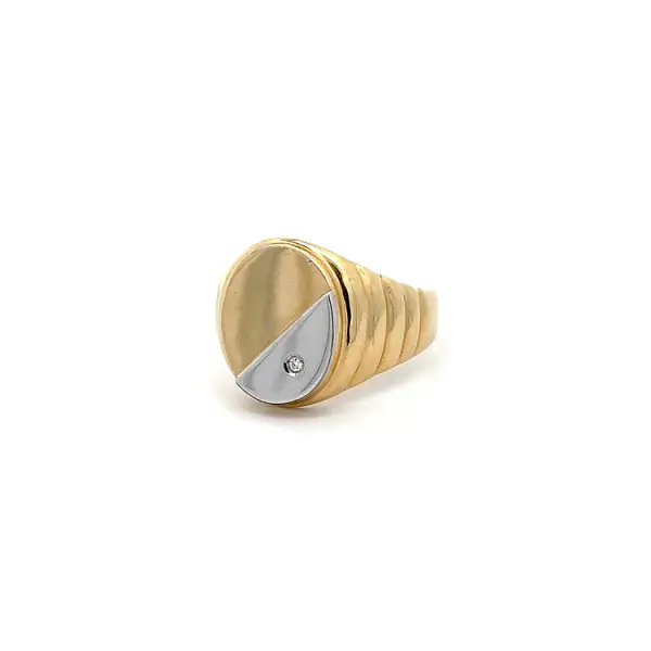 Men's Ring with Zircon made of Combination Gold
