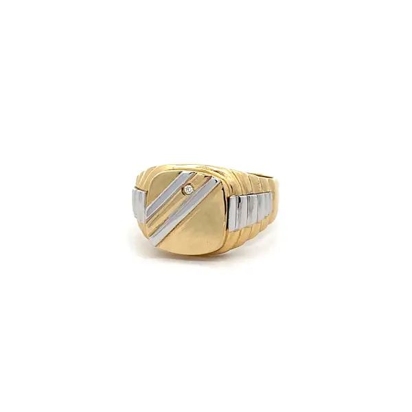 Men's Ring with Zircon made of Combination Gold
