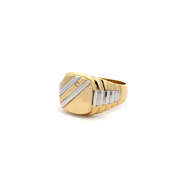Men's Ring with Zircon made of Combination Gold