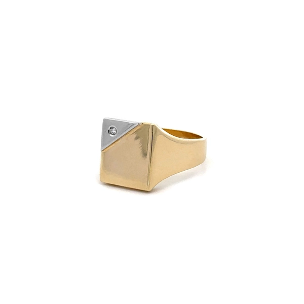 Men's Ring with Zircon made of Combination Gold