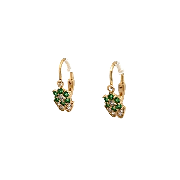 Golden Children's Earrings with Emeralds