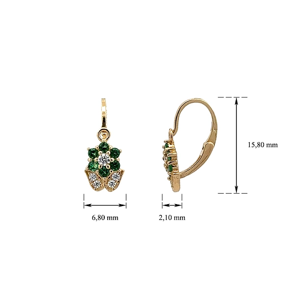 Golden Children's Earrings with Emeralds