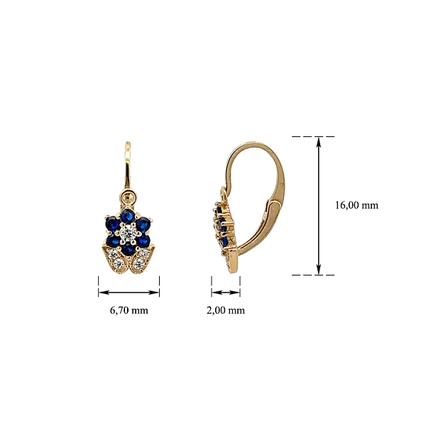 Golden Children's Earrings with Sapphires