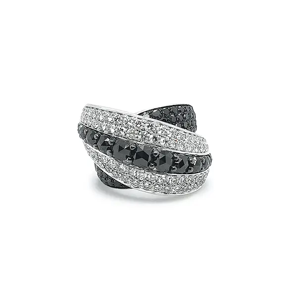 Gold Ring with Black and White Diamonds