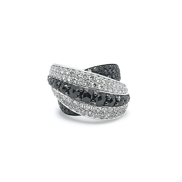 Gold Ring with Black and White Diamonds