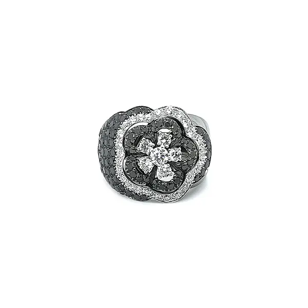 Gold Ring Crivelli with Black and White Diamonds