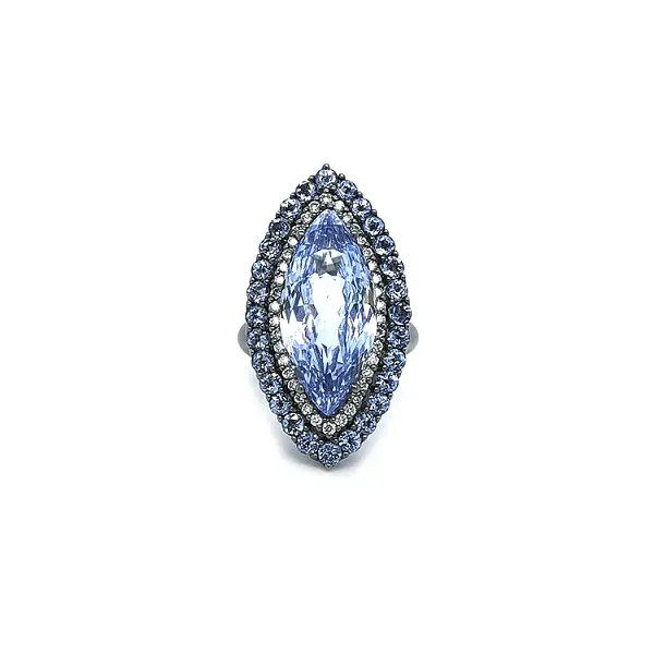 Gold Ring Crivelli with Blue Topaz and Diamonds