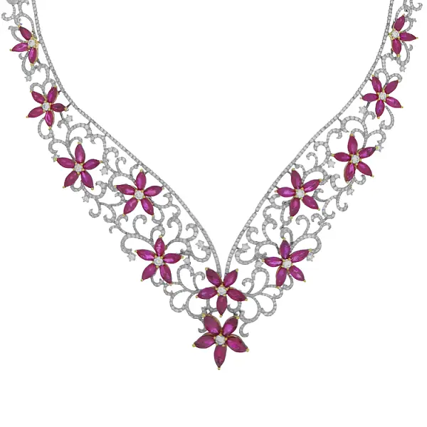 Gold Necklace with Rubies and Diamonds