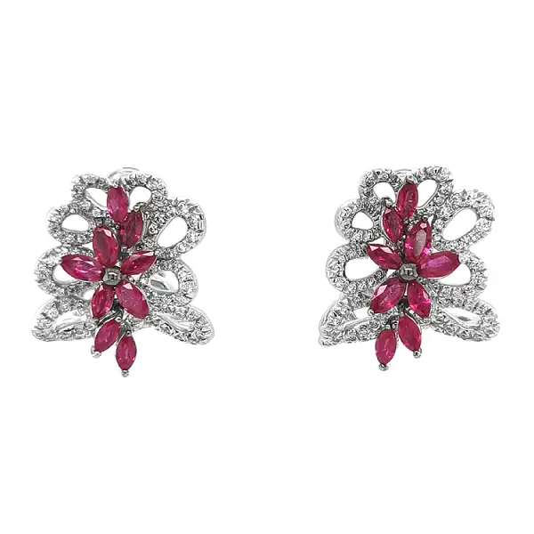 Gold Earrings with Rubies and Diamonds