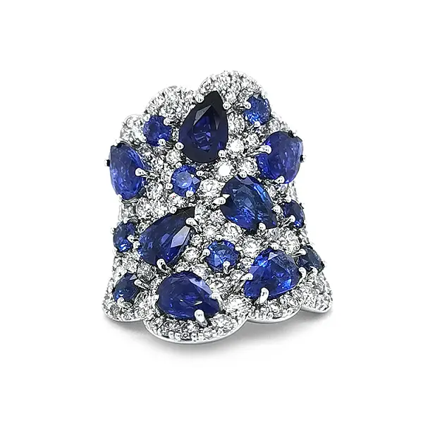 Gold Ring Crivelli with Sapphires and Diamonds